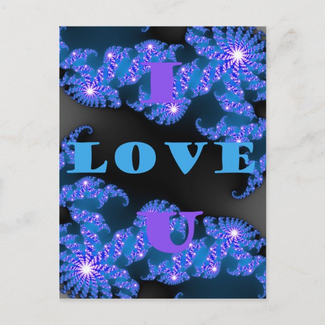 Beautiful Galactic Blue Love Text Pattern Design, Postcard (Front)