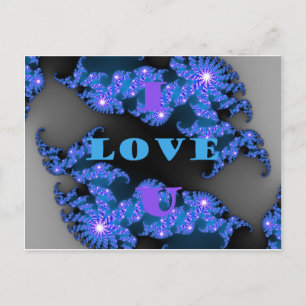 Beautiful Galactic Blue Love Text Pattern Design, Postcard