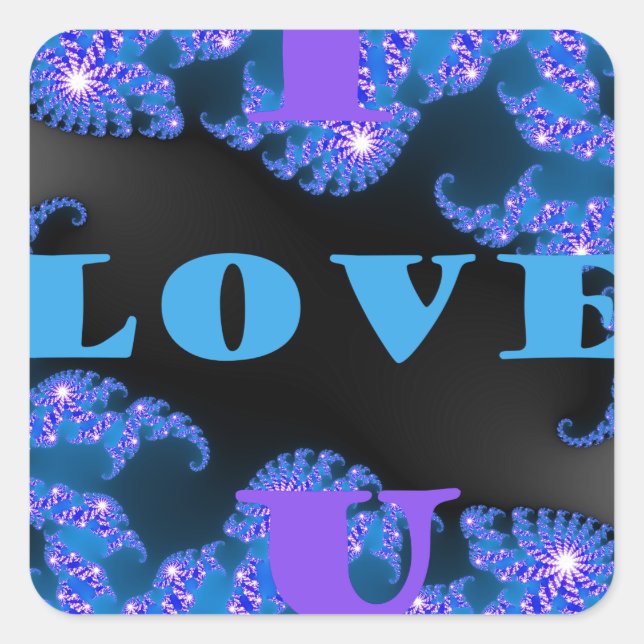Beautiful Galactic Blue Love Text Pattern Design, Square Sticker (Front)