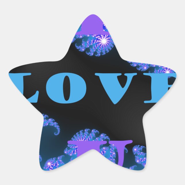 Beautiful Galactic Blue Love Text Pattern Design, Star Sticker (Front)