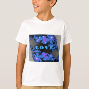 Beautiful Galactic Blue Love Text Pattern Design, T-Shirt