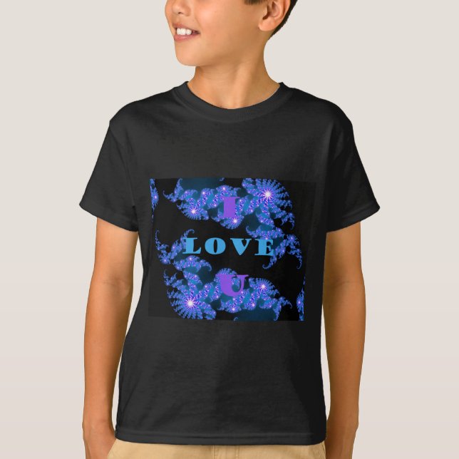 Beautiful Galactic Blue Love Text Pattern Design, T-Shirt (Front)