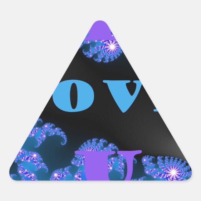Beautiful Galactic Blue Love Text Pattern Design, Triangle Sticker (Front)