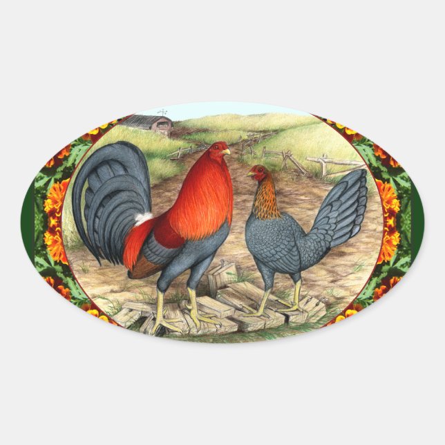 Beautiful Game Fowl Oval Sticker (Front)