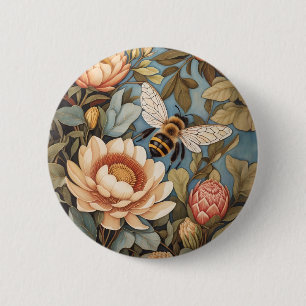 Beautiful Garden Bee With Protea Flowers 6 Cm Round Badge