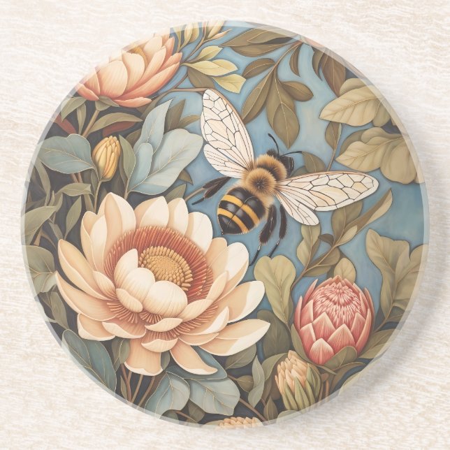 Beautiful Garden Bee With Protea Flowers Coaster (Front)