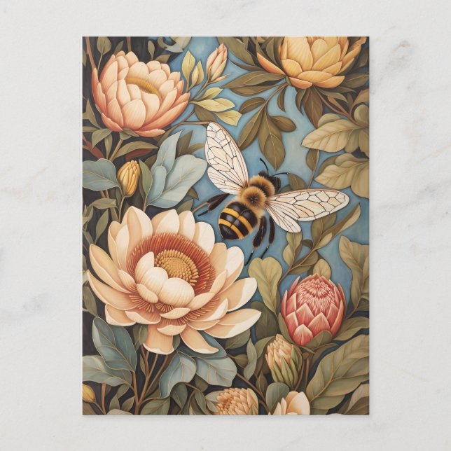 Beautiful Garden Bee With Protea Flowers Postcard (Front)