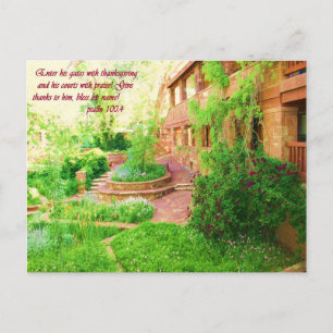 Beautiful Garden Courtyard Photo with Bible Verse Postcard
