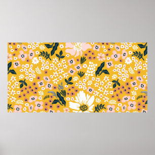 Beautiful garden flowers on yellow background. Sea Poster