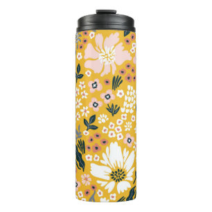 Beautiful garden flowers on yellow background. Sea Thermal Tumbler