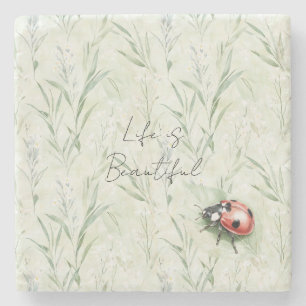 Beautiful Garden Ladybug Stone Coaster
