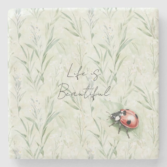 Beautiful Garden Ladybug Stone Coaster (Front)