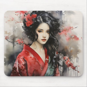 Beautiful Geisha Ink Painting Mouse Pad