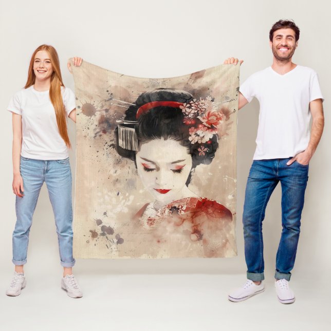 Beautiful Geisha Portrait Fleece Blanket (In Situ)