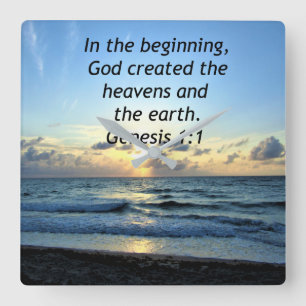 BEAUTIFUL GENESIS 1:1 SUNRISE PHOTO DESIGN SQUARE WALL CLOCK
