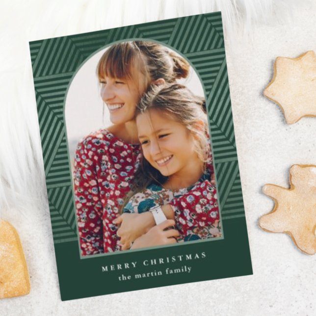 Beautiful Geometric Pattern Green Photo Christmas Holiday Card (Creator Uploaded)