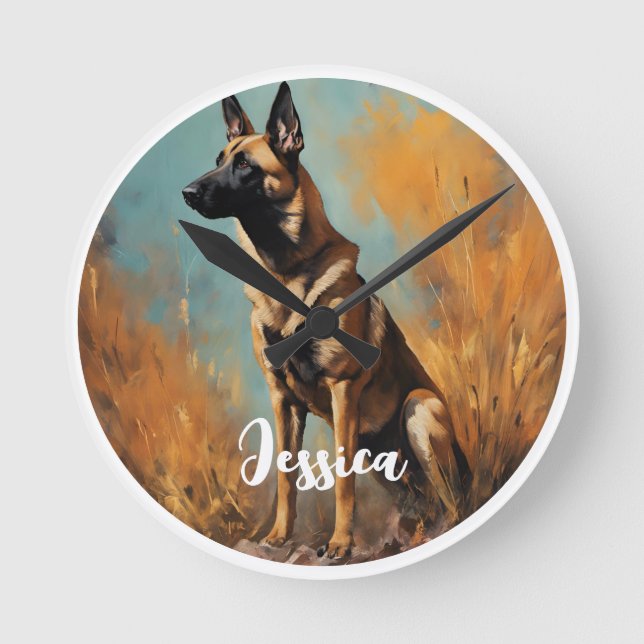 Beautiful German Malinois Round Clock (Front)