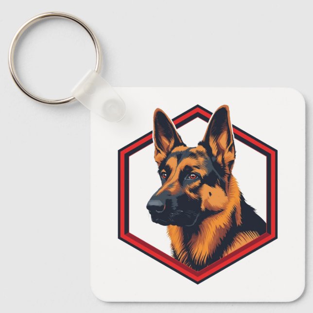 Beautiful German Shepard In A Six Sided Frame Key Ring (Front)