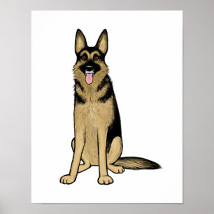 Beautiful German Shepherd Dog Cartoon Art Drawing Poster