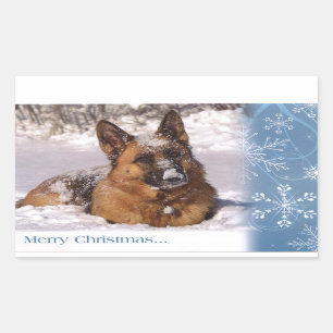 Beautiful German Shepherd Dog in snow Rectangular Sticker