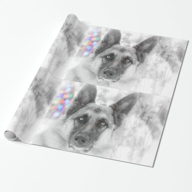 Beautiful German Shepherd Holiday Gift Wrap (Unrolled)