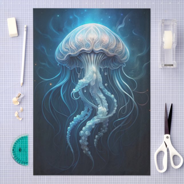 Beautiful Giant Blue Ocean Jelly Fish Decoupage Tissue Paper (Craft)