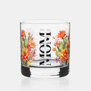 Beautiful Gift For Mum Watercolor Cactus Flowers Whiskey Glass