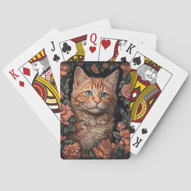 Beautiful Ginger Kitten and Flowers Playing Cards (Back)