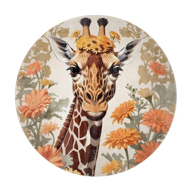 Beautiful Giraffe and Gerbera Daisy Flowers Cutting Board (Front)
