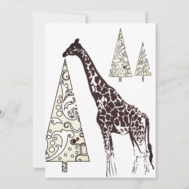 Beautiful Giraffe, Decorative Christmas Trees Flat Holiday Card (Front)