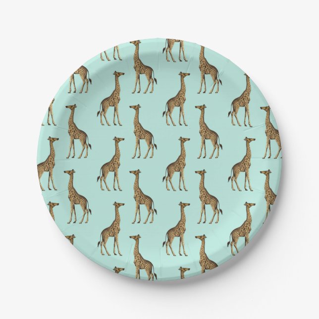 Beautiful Giraffe Print Mint and Gold  Paper Plate (Front)