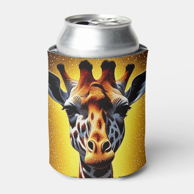 Beautiful Giraffe with a Gold Glitter  Can Cooler (Can Front)