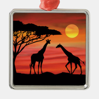 Beautiful Giraffes in the African Serengetti Metal Tree Decoration