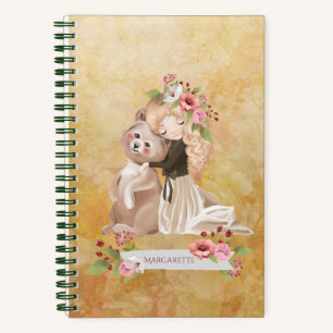 Beautiful Girl and Bear Lovely Illustration Notebook