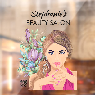 Beautiful Girl &Flower Beauty Salon With QR Code