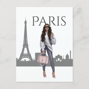 Beautiful Girl in Paris with Eiffel Tower Postcard
