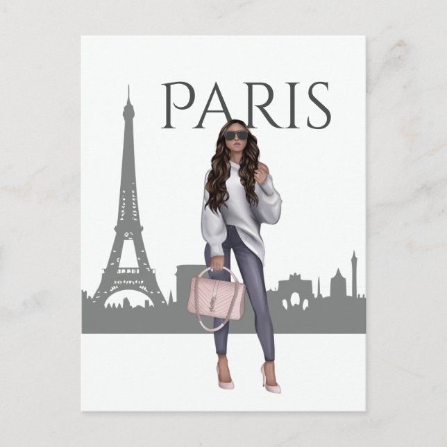 Beautiful Girl in Paris with Eiffel Tower Postcard (Front)