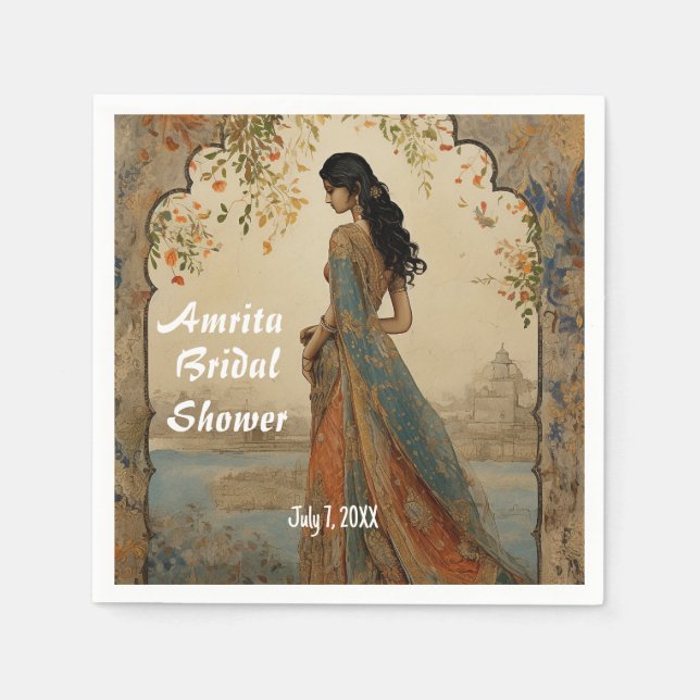 Beautiful Girl in Sari Personalised Napkin (Front)