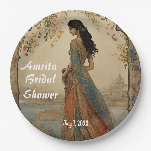 Beautiful Girl in Sari Personalised Paper Plate (Front)