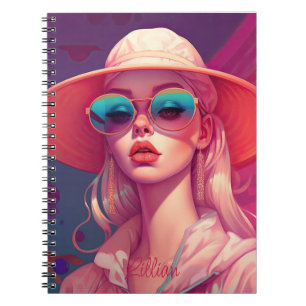 Beautiful Girl in sunglasses and hat Notebook