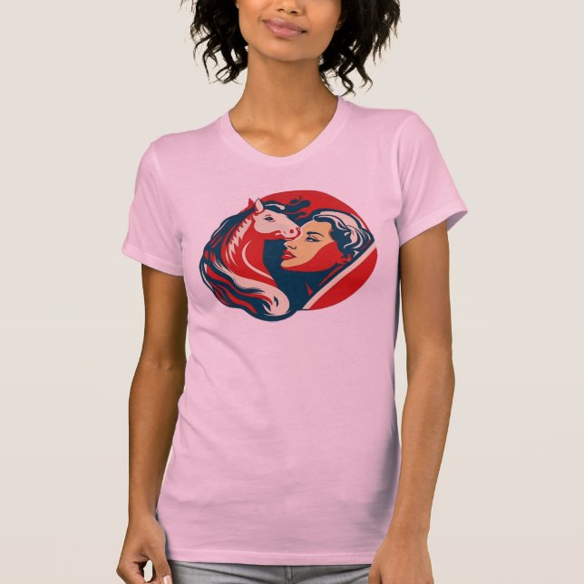 Beautiful girl kissing her pony horse T-Shirt (Front)
