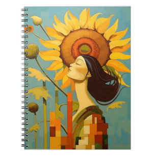Beautiful Girl Looking To The Sky Sunflower Notebook
