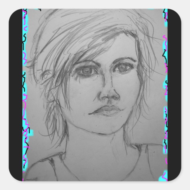 beautiful girl portrait square sticker (Front)