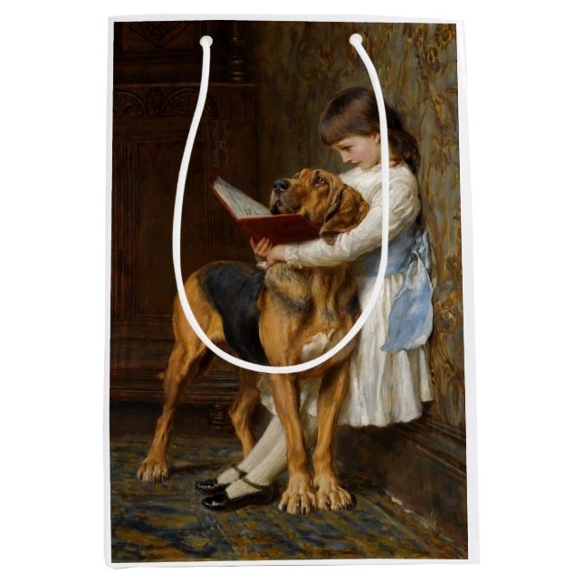 Beautiful Girl Reading to her Dog gift bag (Front)