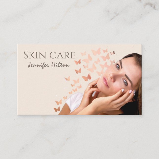 Beautiful girl skin care butterfly dispersion business card (Front)