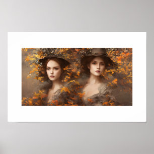 Beautiful girl surrounded by leaves poster
