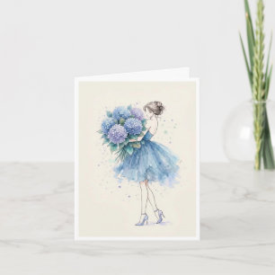 Beautiful girl with a big bunch of flowers  card