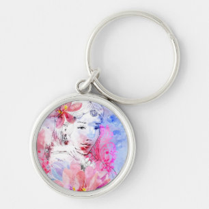 Beautiful girl with a bouquet of flowers key ring