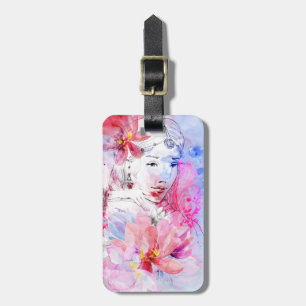 Beautiful girl with a bouquet of flowers luggage tag
