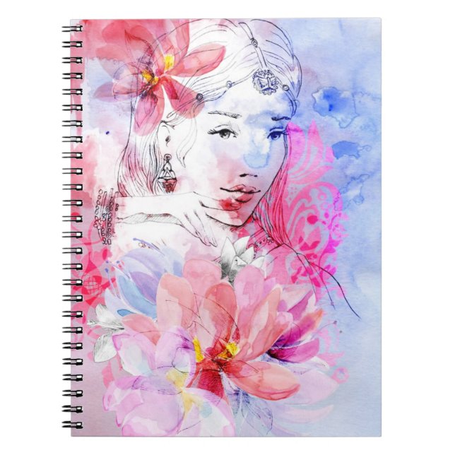 Beautiful girl with a bouquet of flowers spiral notebook (Front)